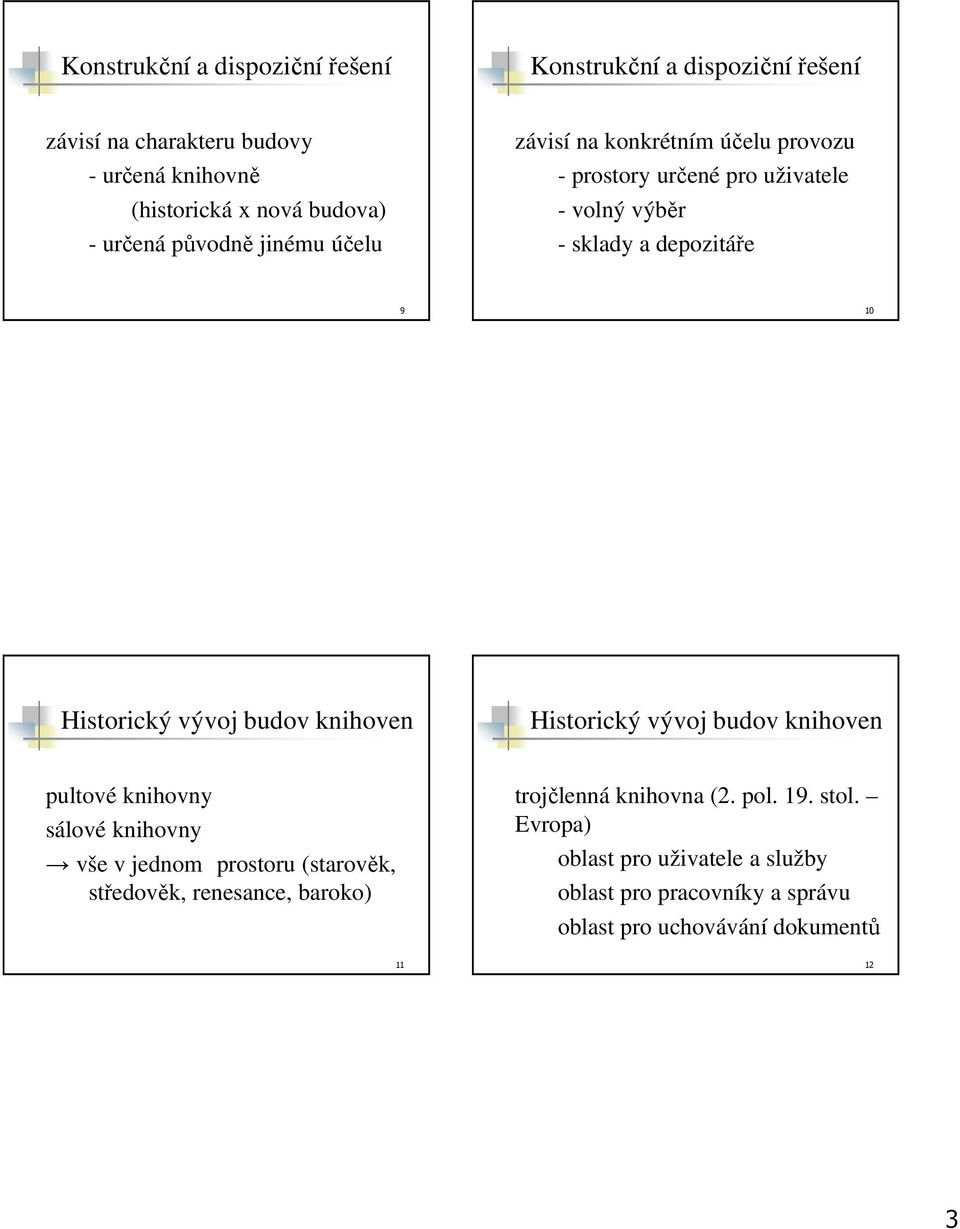 budov knihoven Historický vývoj budov knihoven pultové knihovny sálové knihovny vše v jednom prostoru (starověk, středověk, renesance, baroko)