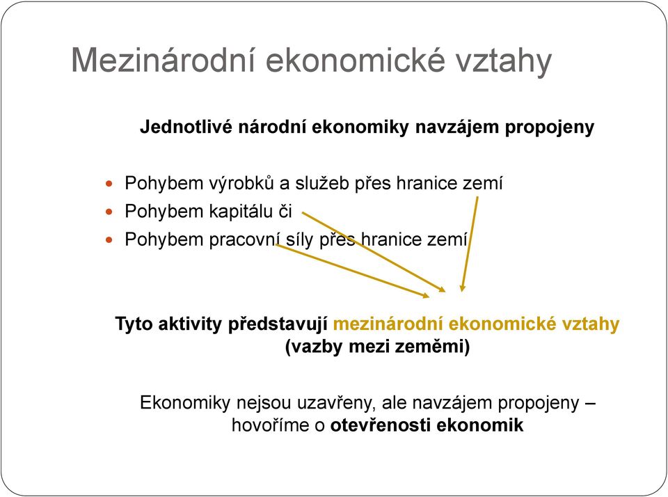 přes hranice zemí Tyto aktivity představují mezinárodní ekonomické vztahy (vazby