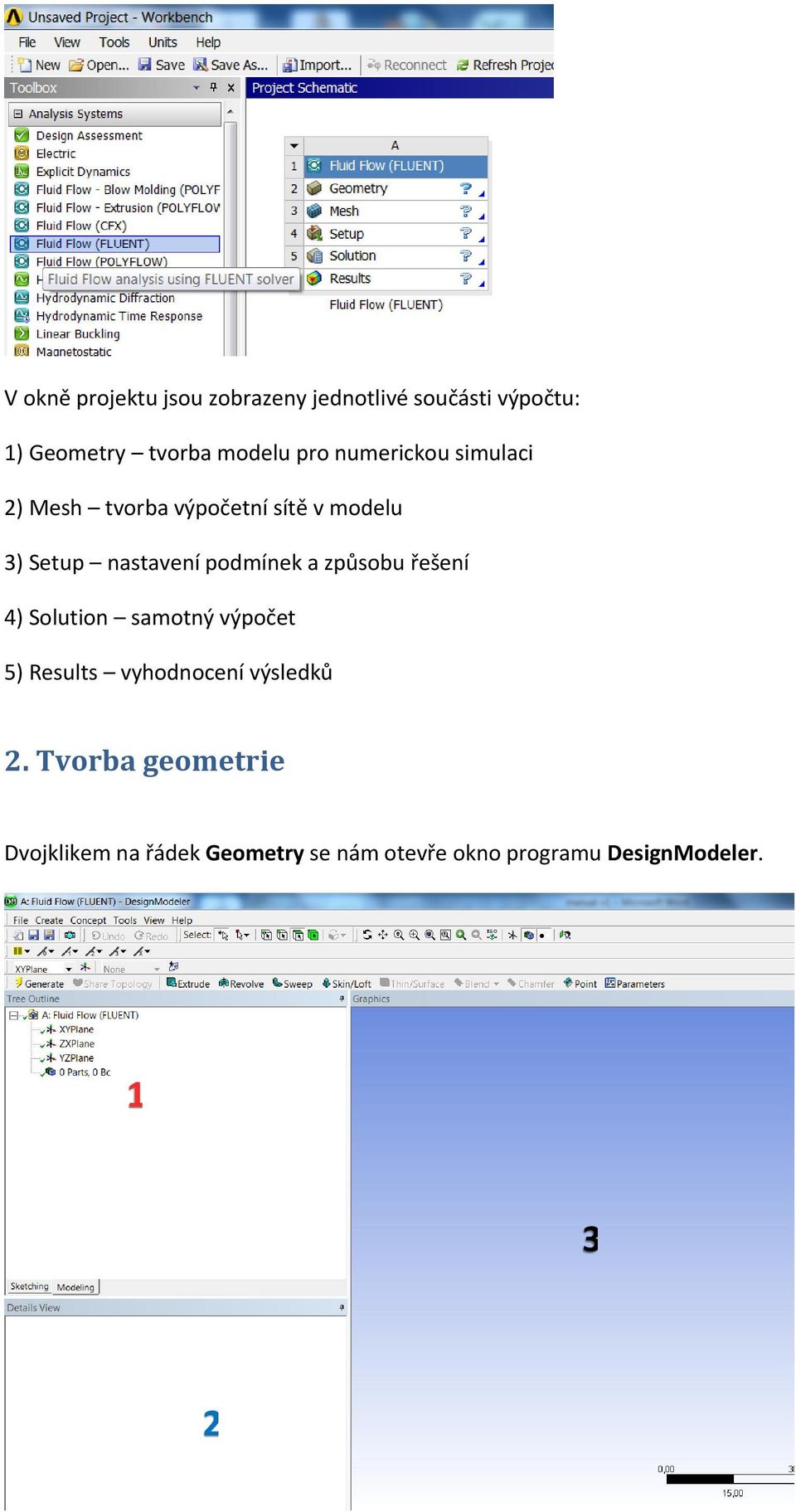 podmínek a způsobu řešení 4) Solution samotný výpočet 5) Results vyhodnocení výsledků 2.