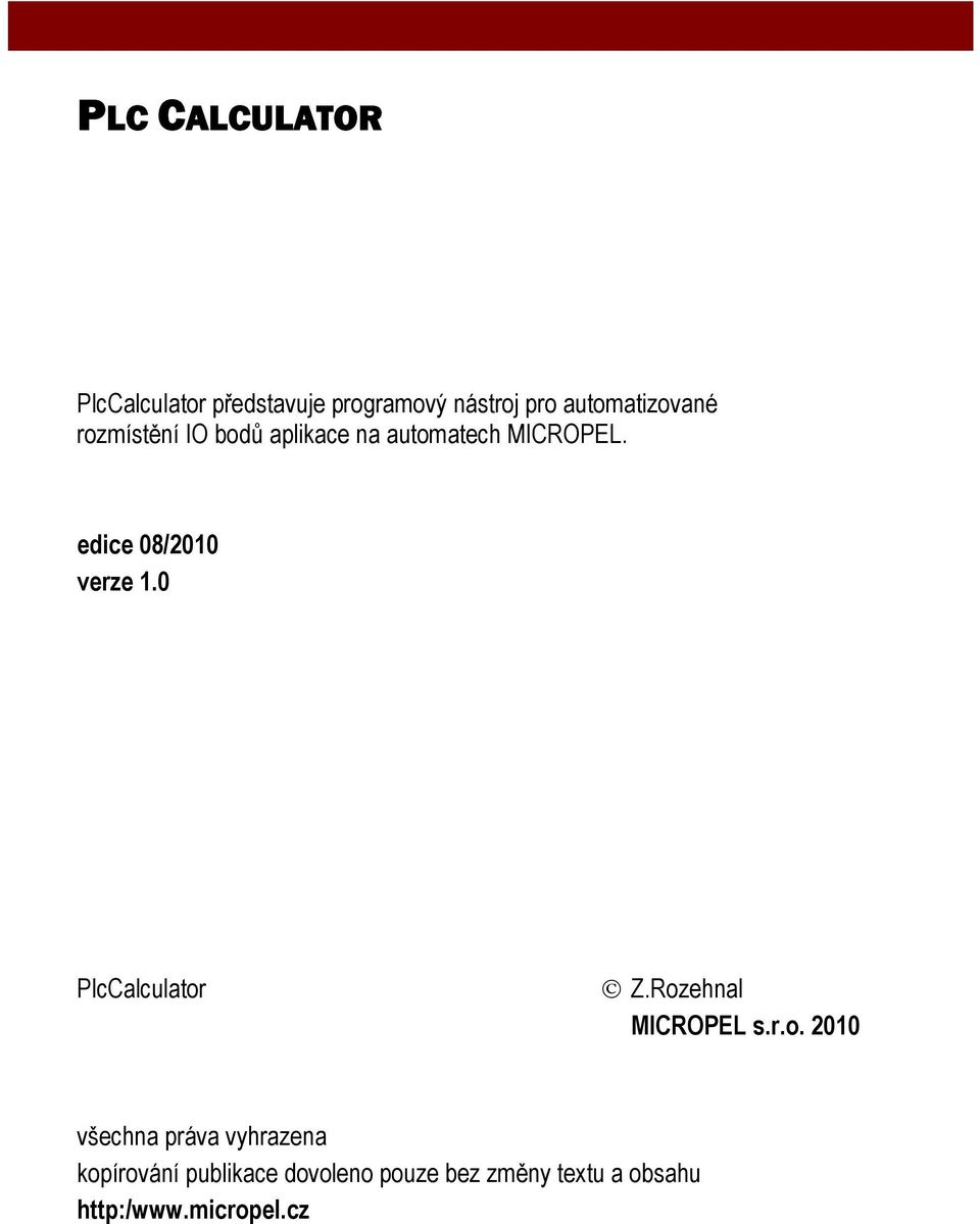 edice 08/2010 verze 1.0 PlcCalculator