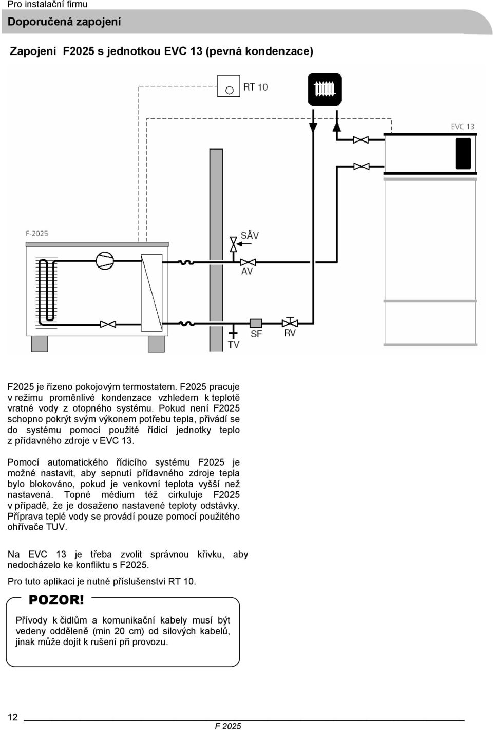 Pokud není F2025 schopno pokrýt svým výkonem potřebu tepla, přivádí se do systému pomocí použité řídicí jednotky teplo z přídavného zdroje v EVC 13.