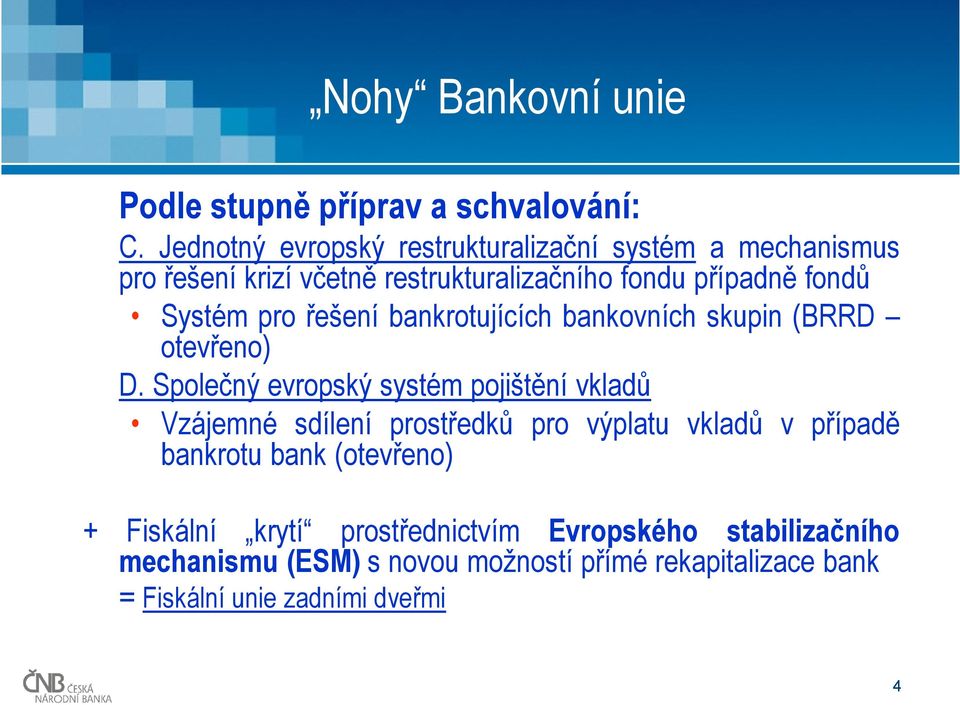 pro řešení bankrotujících bankovních skupin (BRRD otevřeno) D.