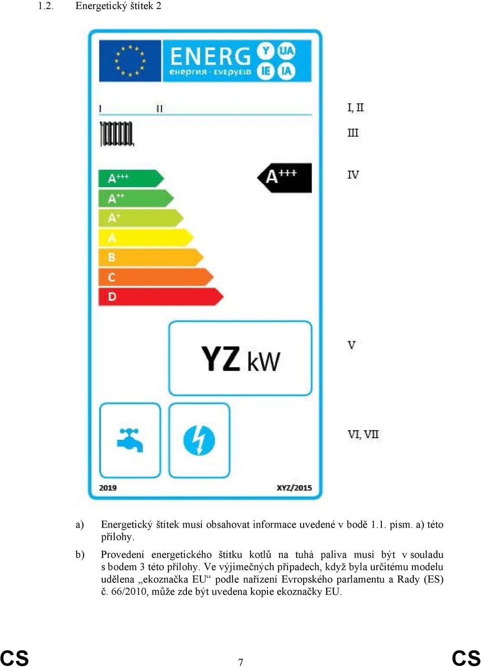 b) Provedení energetického štítku kotlů na tuhá paliva musí být v souladu s bodem 3 této přílohy.