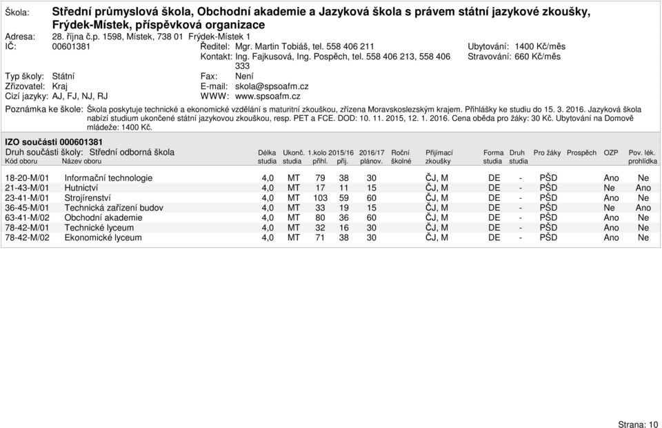 cz Cizí jazyky: AJ, FJ, NJ, RJ WWW: www.spsoafm.