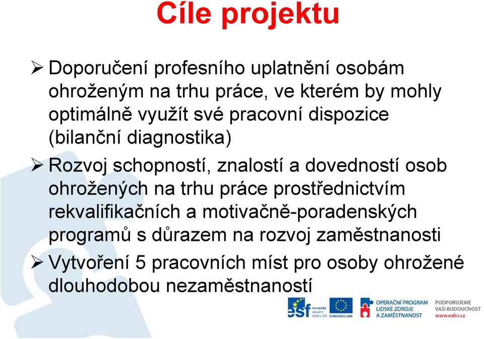 dovedností osob ohrožených na trhu práce prostřednictvím rekvalifikačních a motivačně-poradenských