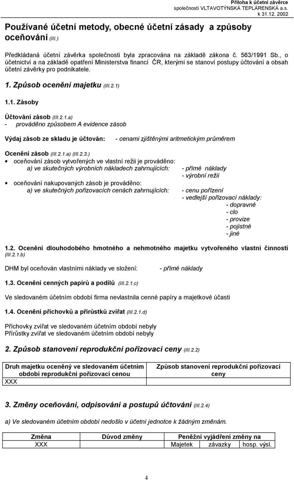 2.1.a) - prováděno způsobem A evidence zásob Výdaj zásob ze skladu je účtován: - cenami zjištěnými aritmetickým průměrem Ocenění zásob (III.2.1.a) (III.2.3.