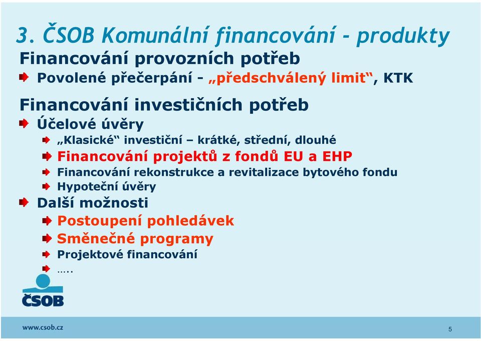 krátké, střední, dlouhé Financování projektů z fondů EU a EHP Financování rekonstrukce a