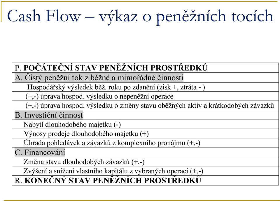 výsledku o změny stavu oběžných aktiv a krátkodobých závazků B.