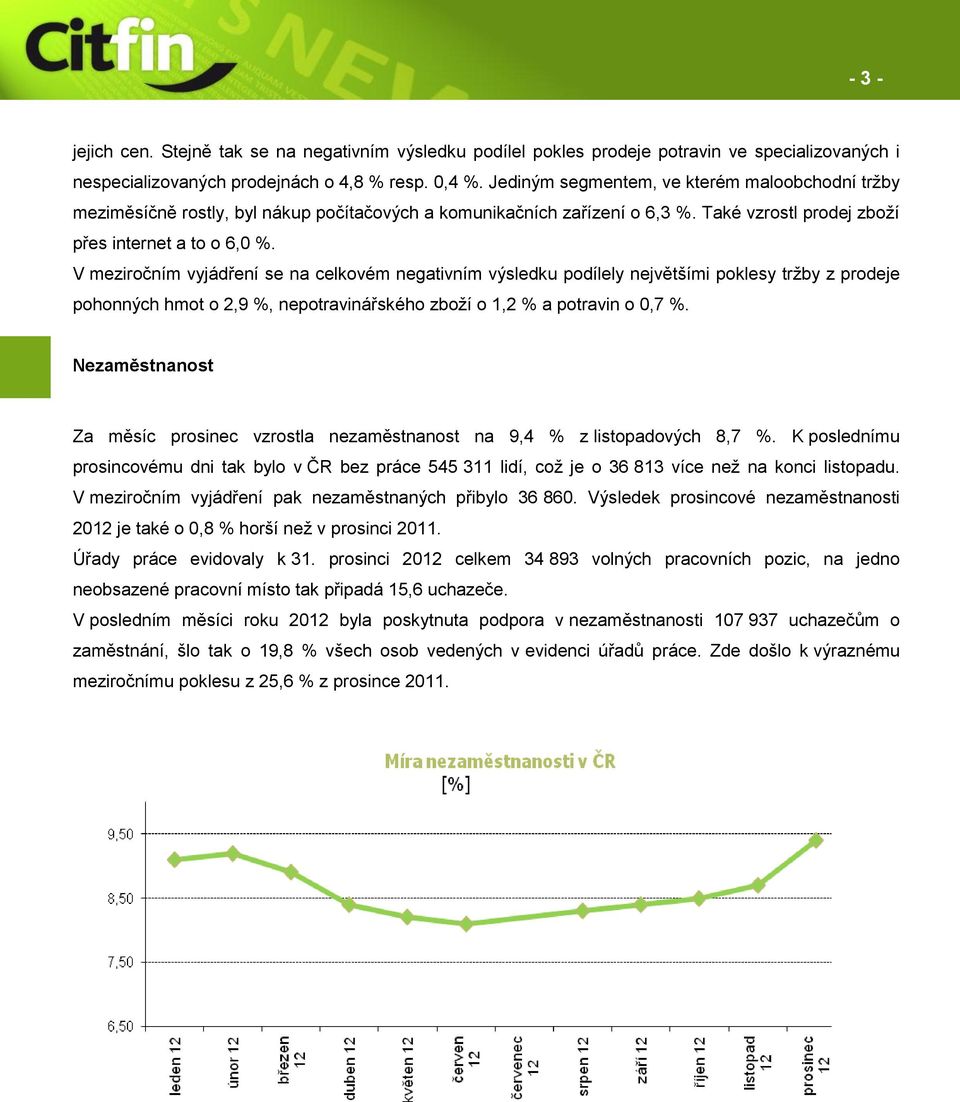 V meziročním vyjádření se na celkovém negativním výsledku podílely největšími poklesy tržby z prodeje pohonných hmot o 2,9 %, nepotravinářského zboží o 1,2 % a potravin o 0,7 %.