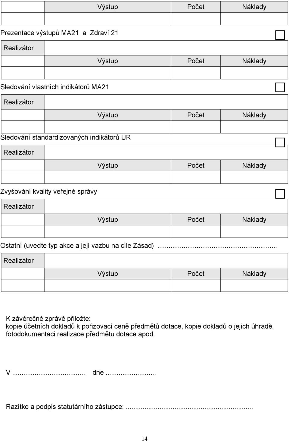 .. K závěrečné zprávě přiložte: kopie účetních dokladů k pořizovací ceně předmětů dotace, kopie dokladů o