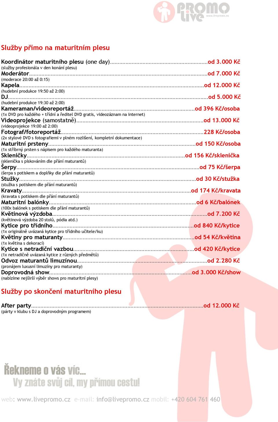 Ceník a specifikace služeb pro maturitní plesy - PDF Stažení zdarma