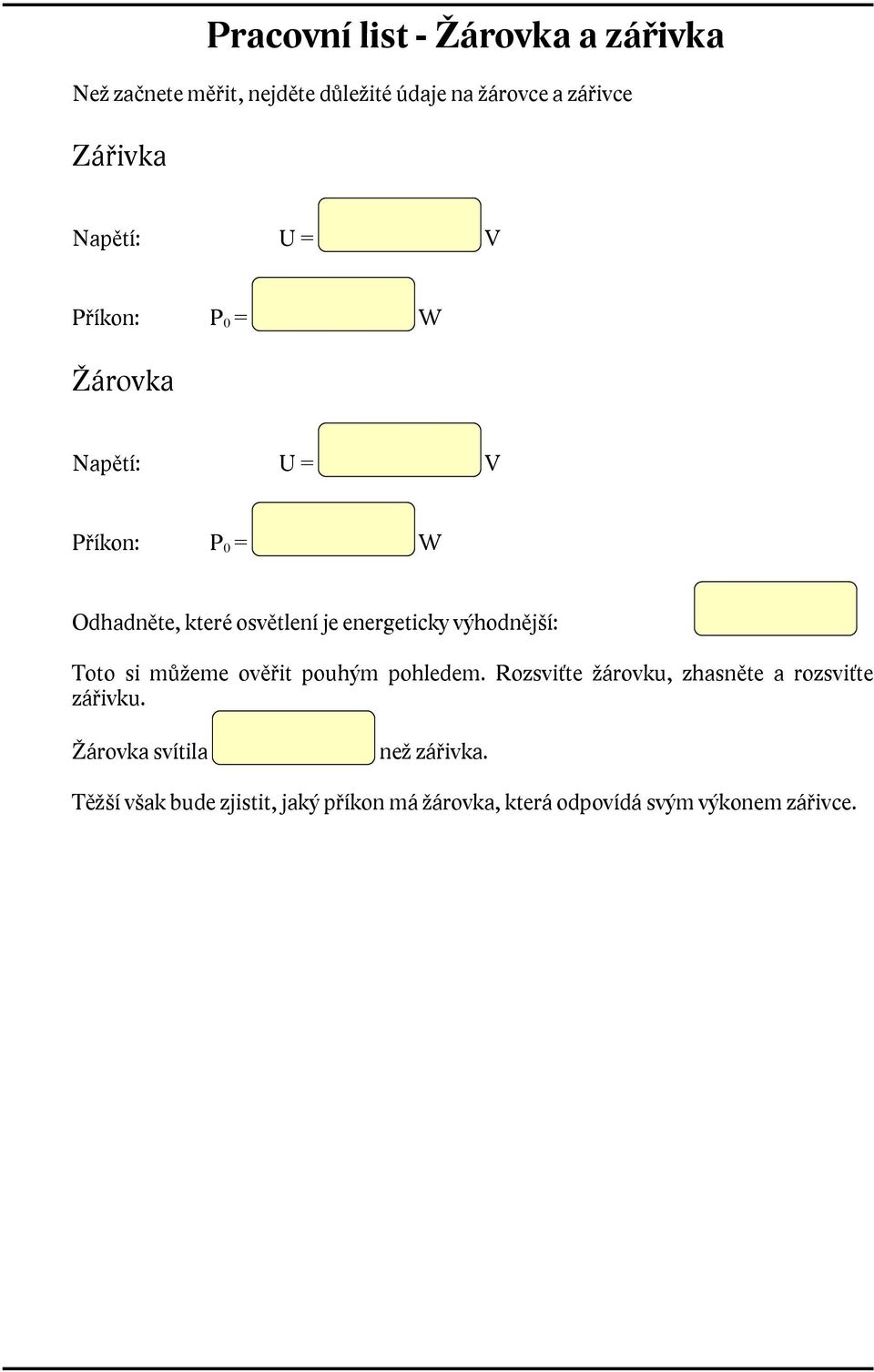 Pracovní list - Žárovka a zářivka - PDF Free Download