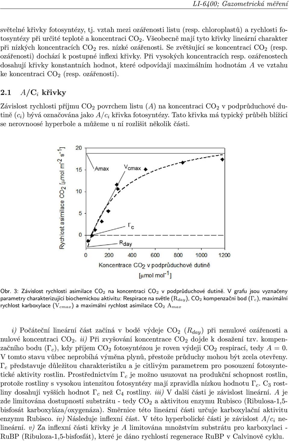 Při vysokých koncentracích resp. ozářenostech dosahují křivky konstantních hodnot, které odpovídají maximálním hodnotám A ve vztahu ke koncentraci CO 2 