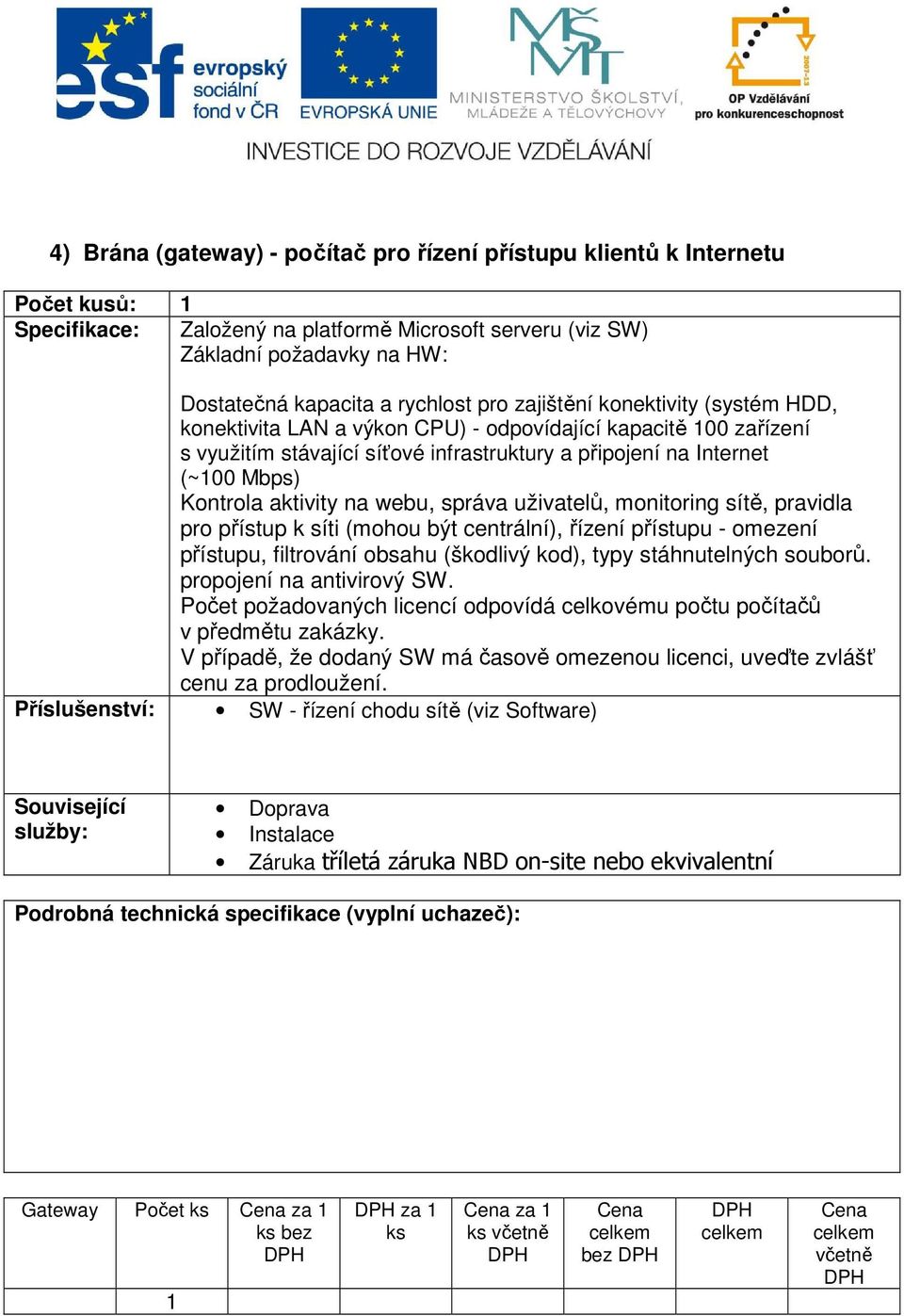 Kontrola aktivity na webu, správa uživatelů, monitoring sítě, pravidla pro přístup k síti (mohou být centrální), řízení přístupu - omezení přístupu, filtrování obsahu (škodlivý kod), typy