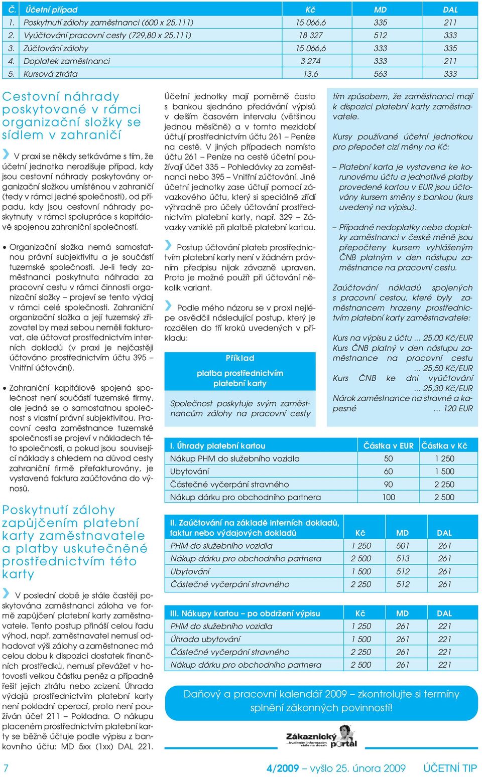 Kursová ztráta 13,6 563 333 Cestovní náhrady poskytované v rámci organizaãní sloïky se sídlem v zahraniãí V praxi se nûkdy setkáváme s tím, Ïe úãetní jednotka nerozli uje pfiípad, kdy jsou cestovní