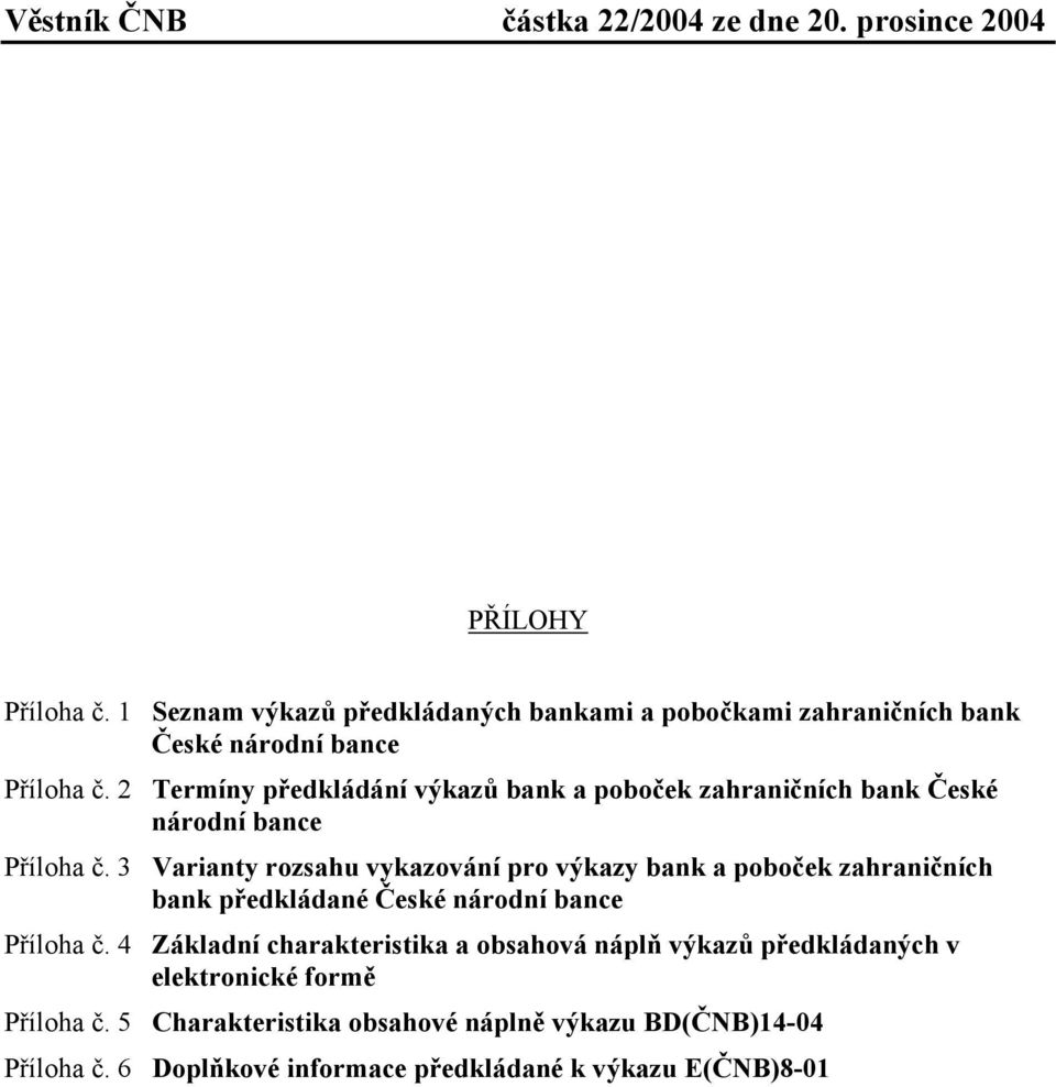 2 Termíny předkládání výkazů bank a poboček zahraničních bank České národní bance Příloha č.