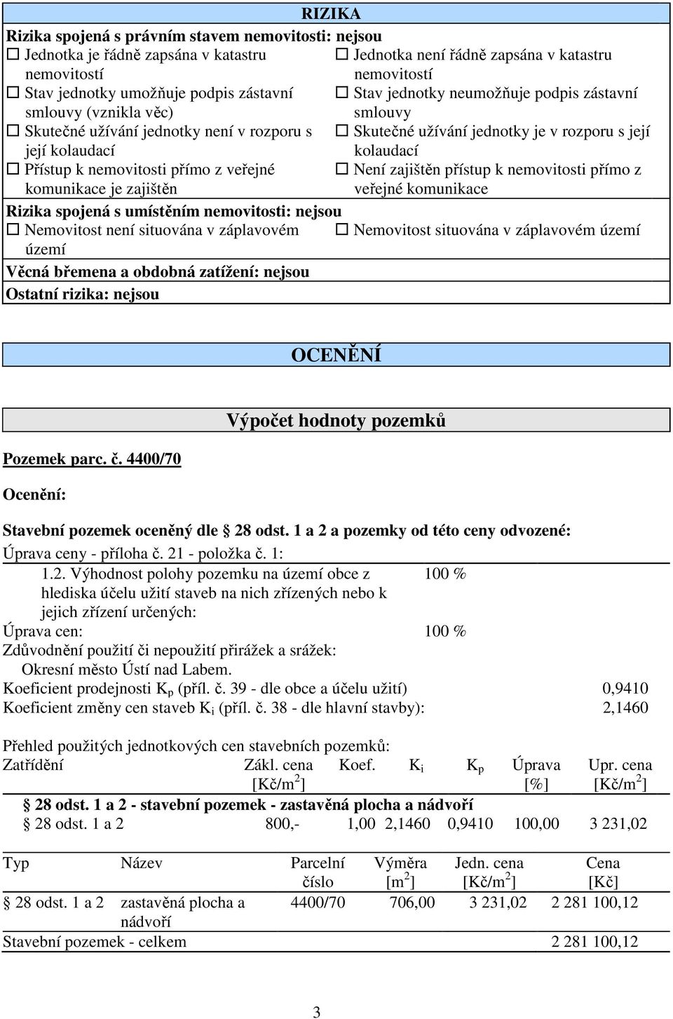 nemovitosti přímo z veřejné Není zajištěn přístup k nemovitosti přímo z komunikace je zajištěn veřejné komunikace Rizika spojená s umístěním nemovitosti: nejsou Nemovitost není situována v záplavovém