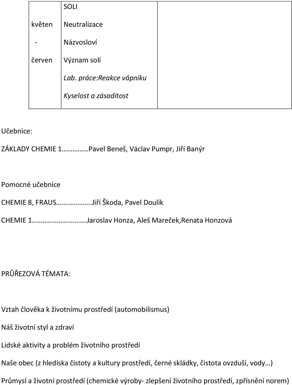 Pomocné učebnice CHEMIE 8, FRAUS..Jiří Škoda, Pavel Doulík CHEMIE 1.