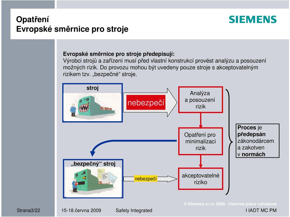 Do provozu mohou být uvedeny pouze stroje s akceptovatelným rizikem tzv. bezpečné stroje.