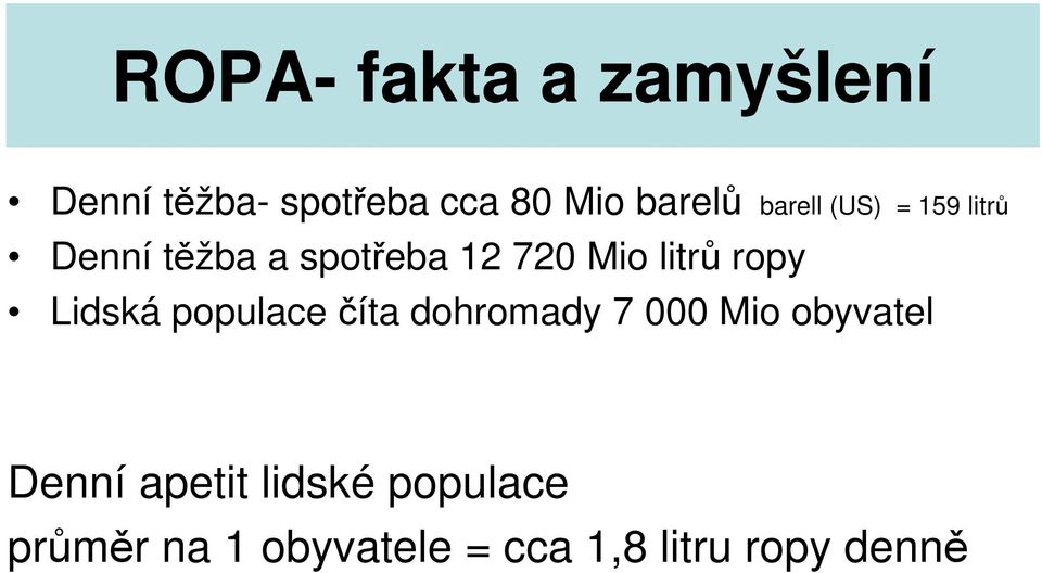 ropy Lidská populace číta dohromady 7 000 Mio obyvatel Denní