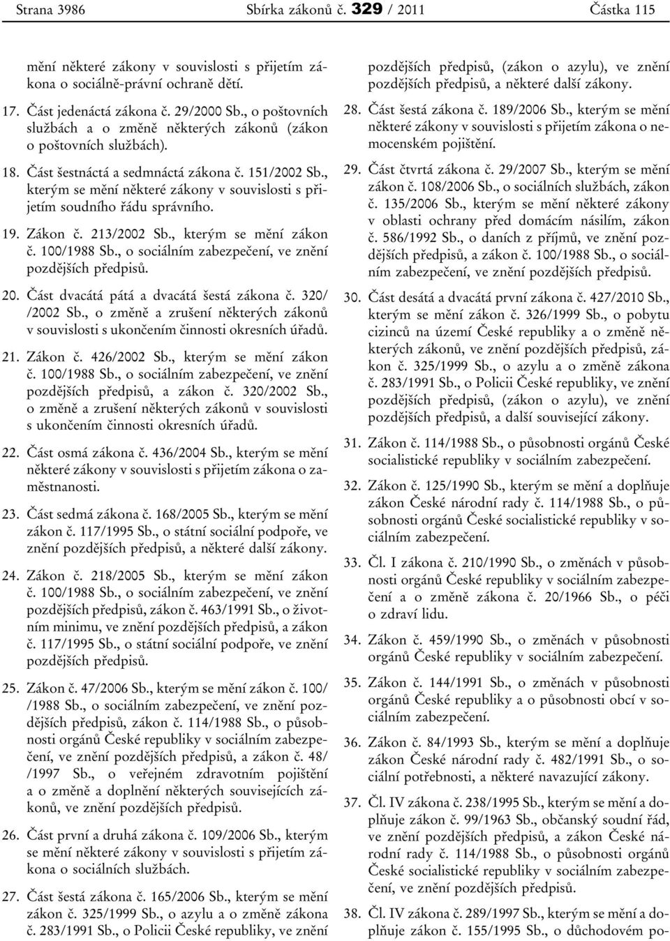 , kterým se mění některé zákony v souvislosti s přijetím soudního řádu správního. 19. Zákon č. 213/2002 Sb., kterým se mění zákon č. 100/1988 Sb.