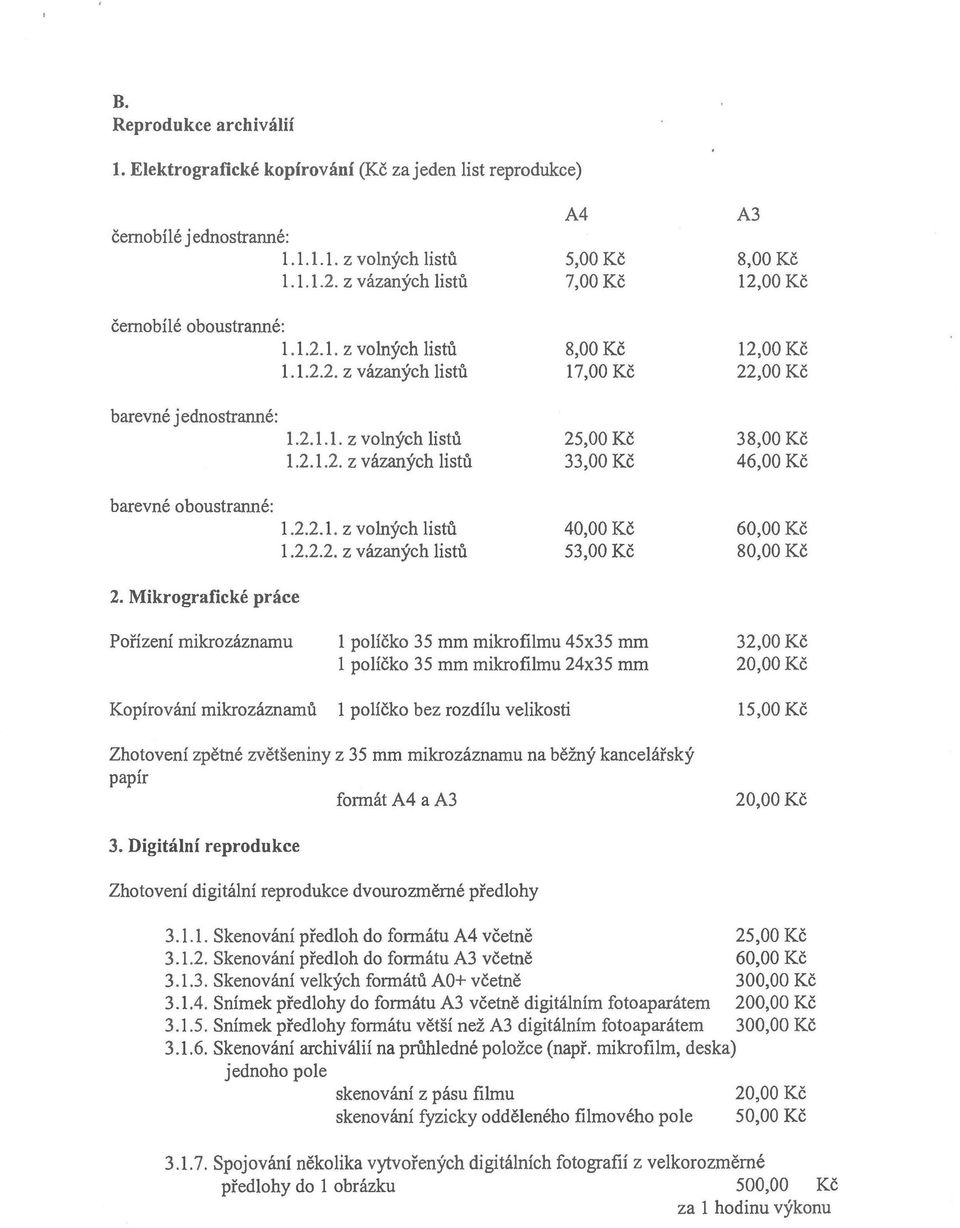 2.2.1. z volných listů 1.2.2.2. z vázaných listů A4 5,00 Kč 7,00 Kč 8,00 Kč 17,00 Kč 25,00 Kč 33,00 Kč 40,00 Kč 53,00 Kč A3 8,00 Kč 12,00 Kč 12,00 Kč 22,00 Kč 38,00 Kč 46,00 Kč 60,00 Kč 80,00 Kč