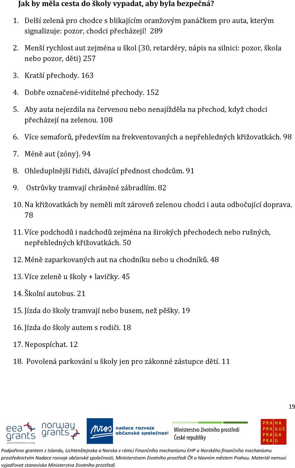 Aby auta nejezdila na červenou nebo nenajížděla na přechod, když chodci přecházejí na zelenou. 108 6. Více semaforů, především na frekventovaných a nepřehledných křižovatkách. 98 7. Méně aut (zóny).