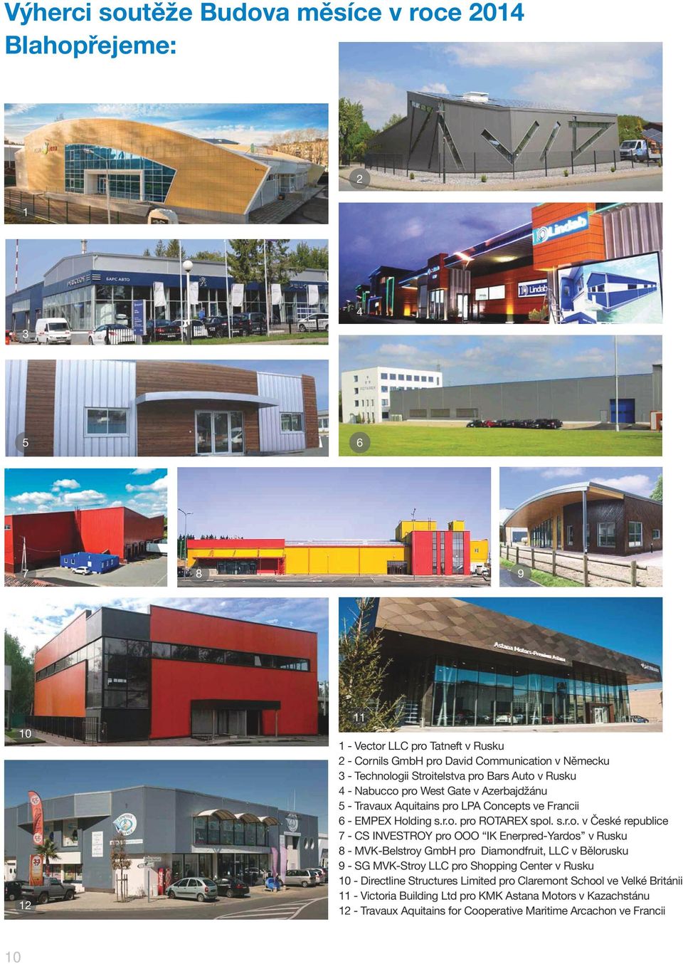 republice 7 - CS INVESTROY pro OOO IK Enerpred-Yardos v Rusku 8 - MVK-Belstroy GmbH pro Diamondfruit, LLC v Bělorusku 9 - SG MVK-Stroy LLC pro Shopping Center v Rusku 10 - Directline