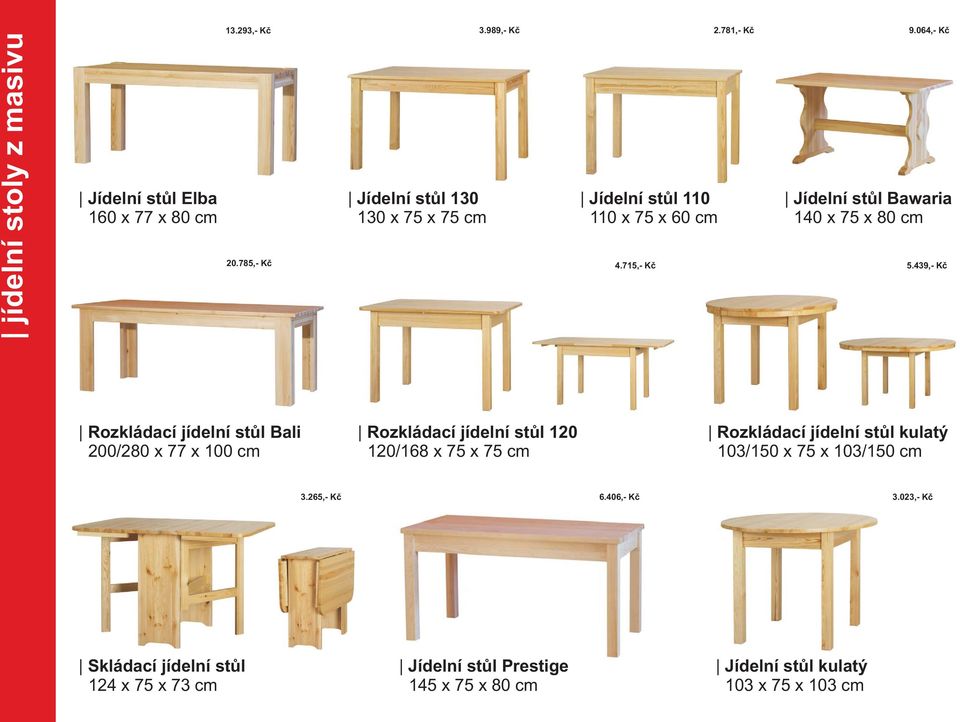 Jídelní stùl 110 110 x 75 x 60 cm 4.715,- Kè 2.781,- Kè 9.064,- Kè Jídelní stùl Bawaria 140 x 75 x 80 cm 5.