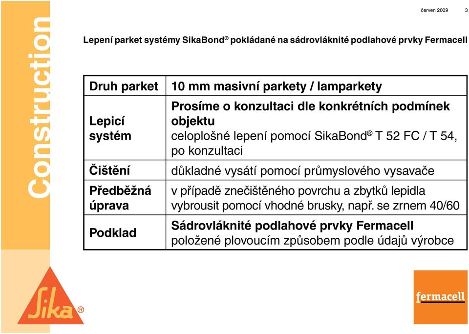 dle konkrétních podmínek objektu celoplošné