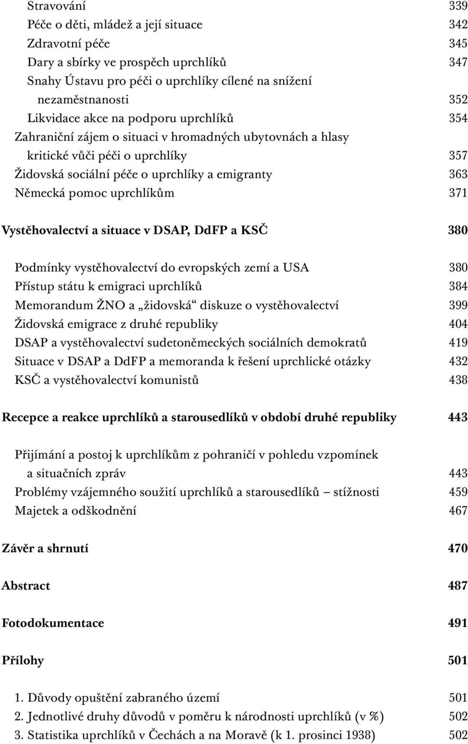 Vystěhovalectví a situace v DSAP, DdFP a KSČ 380 Podmínky vystěhovalectví do evropských zemí a USA 380 Přístup státu k emigraci uprchlíků 384 Memorandum ŽNO a židovská diskuze o vystěhovalectví 399