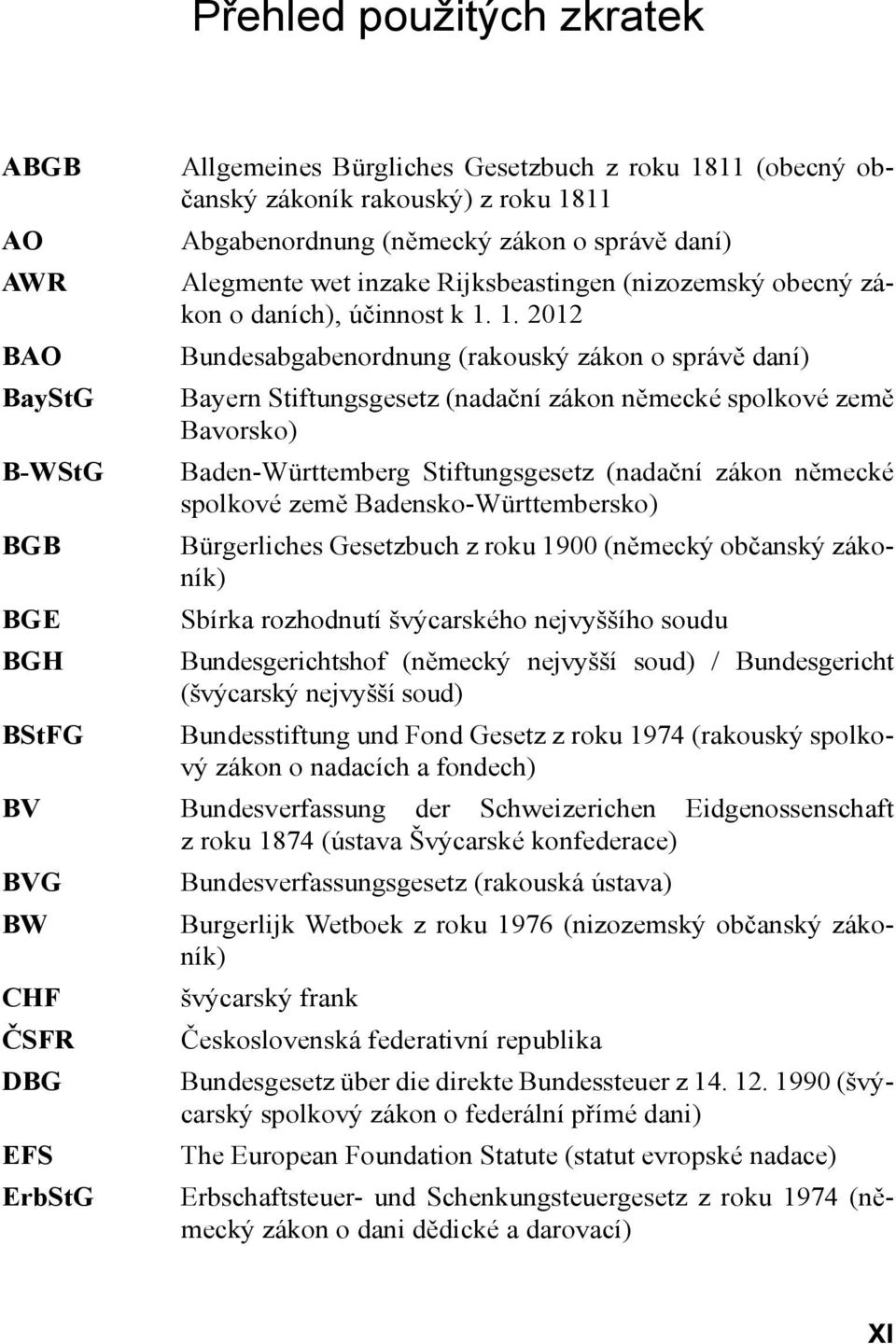 1. 2012 Bundesabgabenordnung (rakouský zákon o správě daní) Bayern Stiftungsgesetz (nadační zákon německé spolkové země Bavorsko) Baden-Württemberg Stiftungsgesetz (nadační zákon německé spolkové