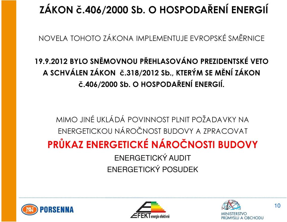 , KTERÝM SE MĚNÍ ZÁKON č.406/2000 Sb. O HOSPODAŘENÍ ENERGIÍ.