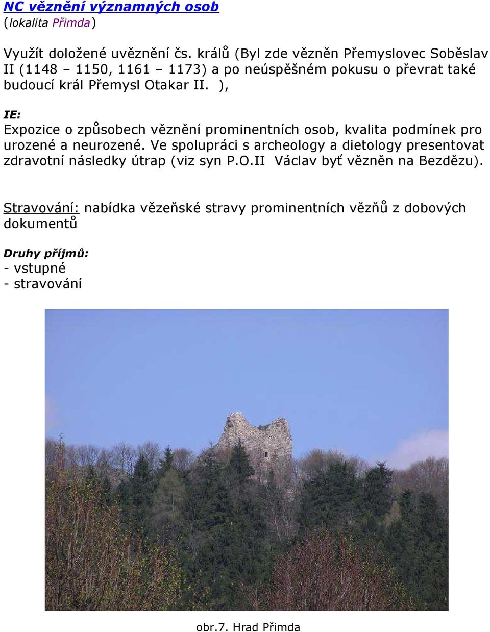 ), IE: Expozice o způsobech věznění prominentních osob, kvalita podmínek pro urozené a neurozené.