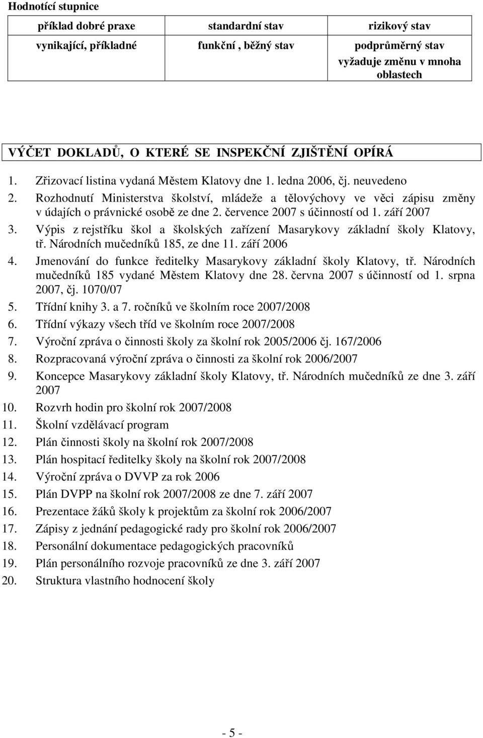 Rozhodnutí Ministerstva školství, mládeže a tělovýchovy ve věci zápisu změny v údajích o právnické osobě ze dne 2. července 2007 s účinností od 1. září 2007 3.