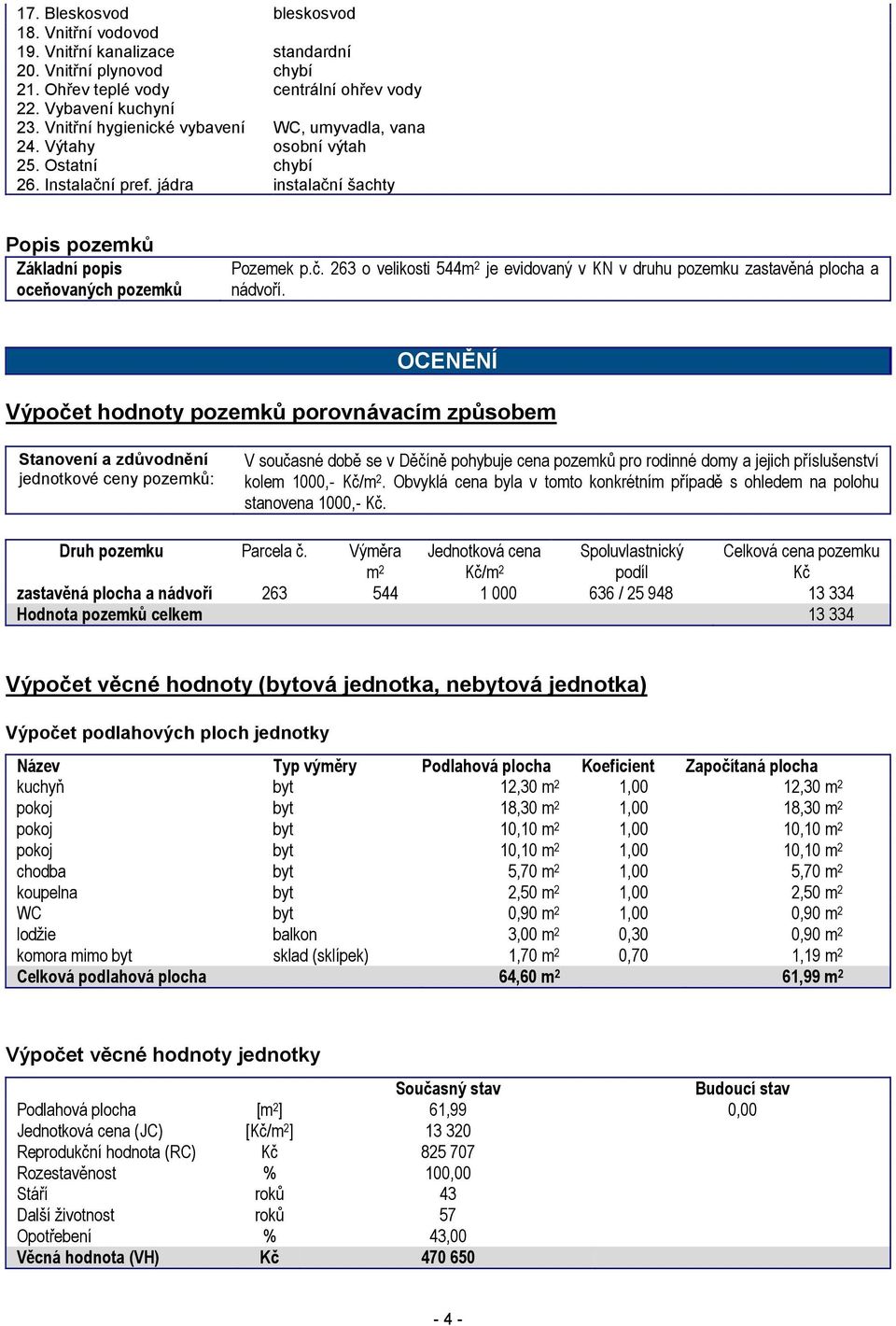 OCENĚNÍ Výpočet hodnoty pozemků porovnávacím způsobem Stanovení a zdůvodnění jednotkové ceny pozemků: V současné době se v Děčíně pohybuje cena pozemků pro rodinné domy a jejich příslušenství kolem