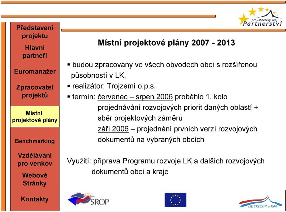 kolo projednávání rozvojových priorit daných oblastí + sběr projektových záměrů září 2006