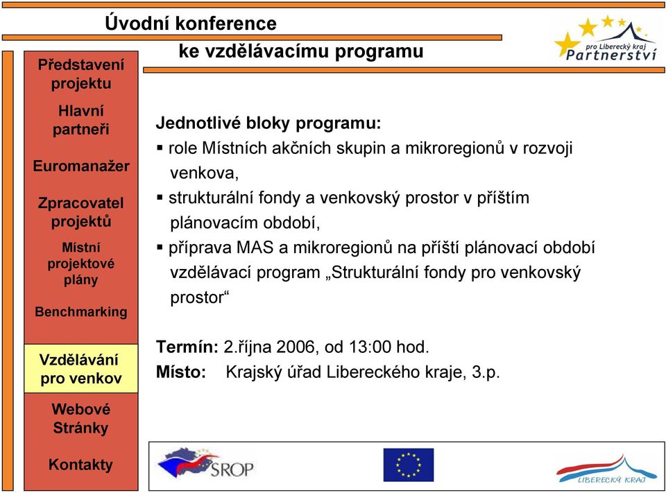 období, příprava MAS a mikroregionů na příští plánovací období vzdělávací program Strukturální