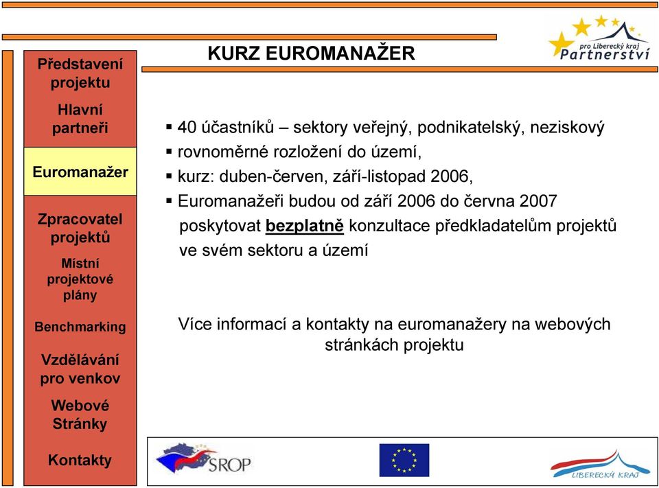 Euromanažeři budou od září 2006 do června 2007 poskytovat bezplatně konzultace