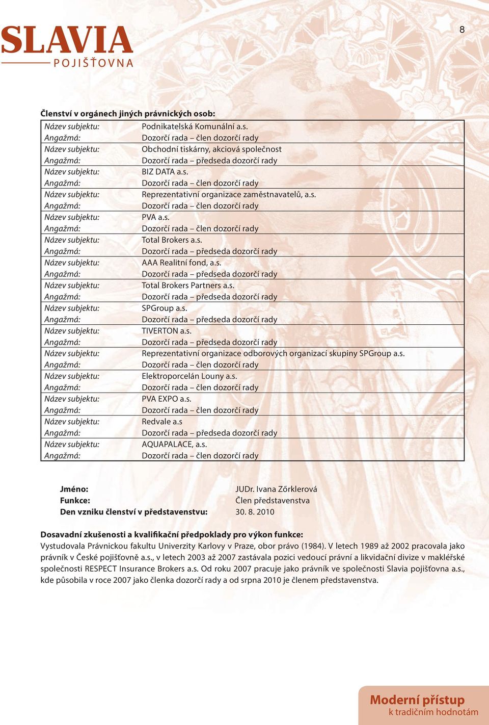 s. Dozorčí rada předseda dozorčí rady Reprezentativní organizace odborových organizací skupiny SPGroup a.s. Elektroporcelán Louny a.s. PVA EXPO a.s. Redvale a.