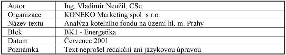 . s r.o. Název textu Analýza kotelního fondu na území hl.