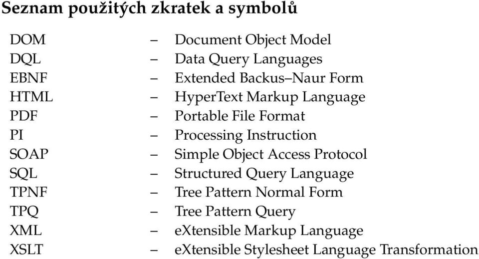 Instruction SOAP Simple Object Access Protocol SQL Structured Query Language TPNF Tree Pattern