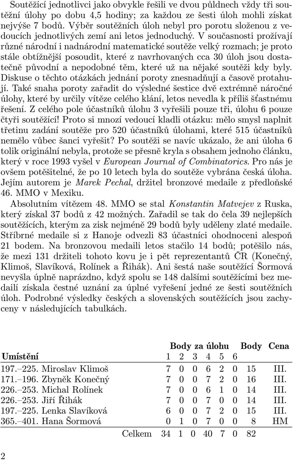 V současnosti prožívají různé národní i nadnárodní matematické soutěže velký rozmach; je proto stále obtížnější posoudit, které z navrhovaných cca 30 úloh jsou dostatečně původní a nepodobné těm,