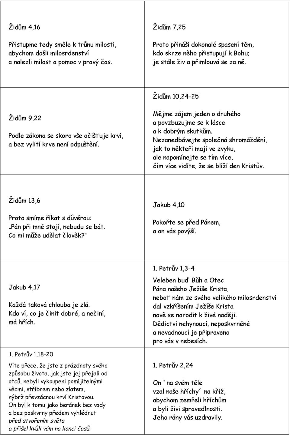 Židům 10,24-25 Židům 9,22 Podle zákona se skoro vše očišťuje krví, a bez vylití krve není odpuštění. Mějme zájem jeden o druhého a povzbuzujme se k lásce a k dobrým skutkům.