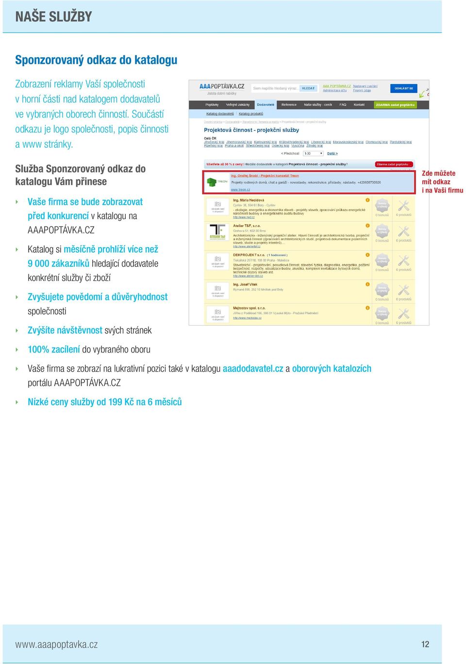 CZ Zde můžete mít odkaz i na Vaši firmu Katalog si měsíčně prohlíží více než 9 000 zákazníků hledající dodavatele konkrétní služby či zboží Zvyšujete povědomí a důvěryhodnost společnosti