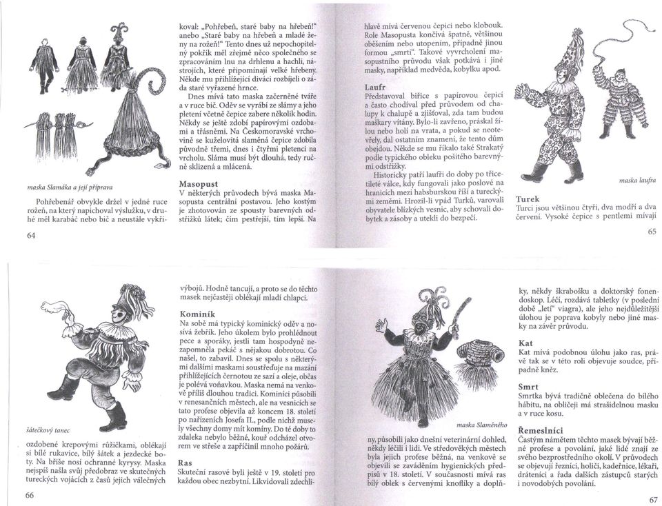 Někde mu přihlížející diváci rozbíjeli o záda staré vyřazené hrnce. Dnes mívá tato maska začerněné tváře a v ruce bič. Oděv se vyrábí ze slámy a jeho pletení včetně čepice zabere několik hodin.