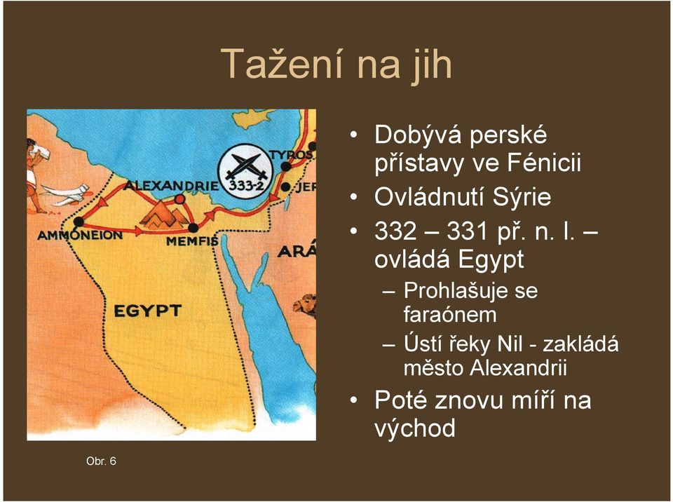 ovládá Egypt Prohlašuje se faraónem Ústí řeky