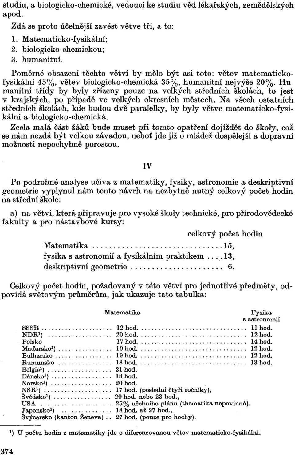 Humanitní třídy by byly zřízeny pouze na velkých středních školách, to jest v krajských, po případě ve velkých okresních městech.