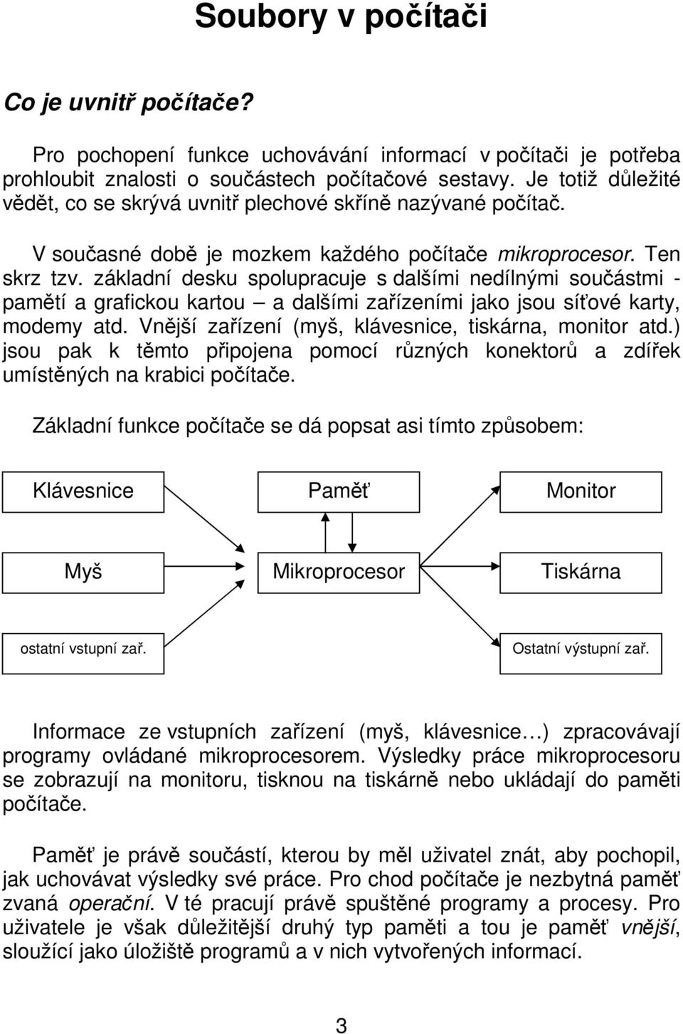 základní desku spolupracuje s dalšími nedílnými součástmi - pamětí a grafickou kartou a dalšími zařízeními jako jsou síťové karty, modemy atd. Vnější zařízení (myš, klávesnice, tiskárna, monitor atd.