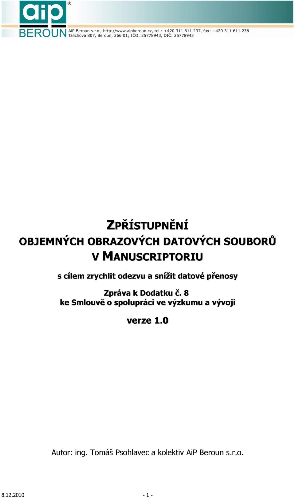 Zpráva k Dodatku č.